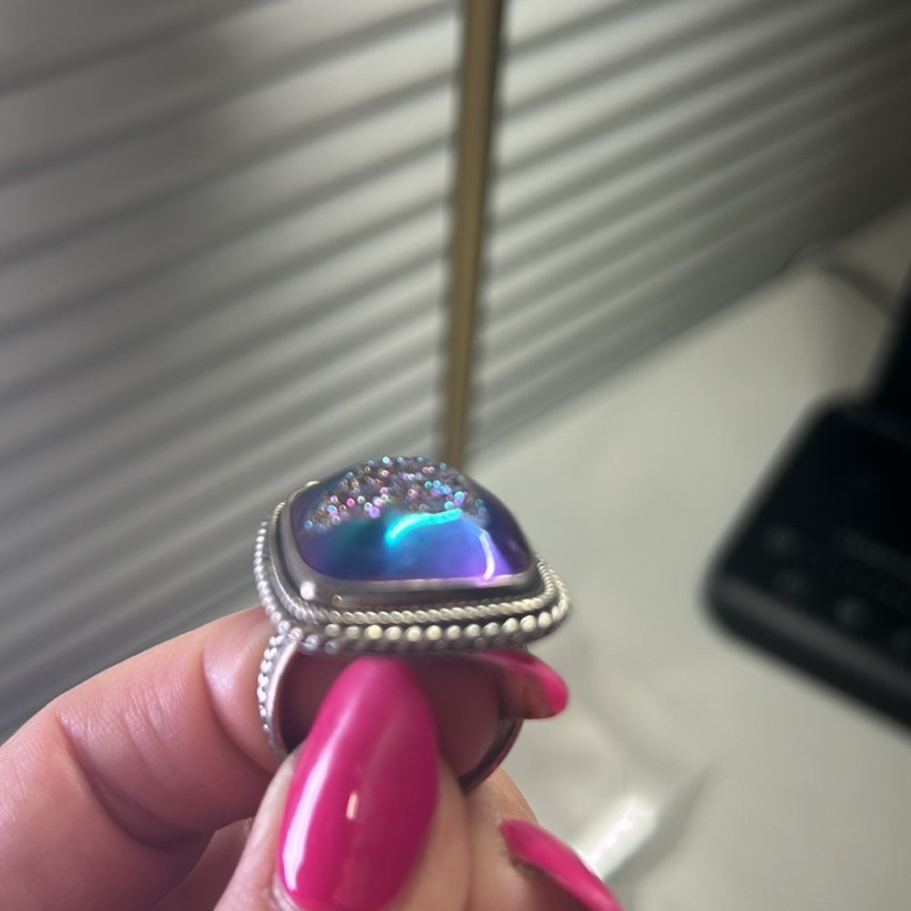 Drusy Solid Silver Iridescent Purple Ring - image 6